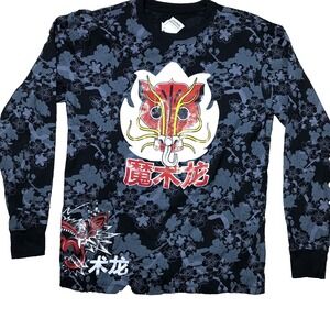 Original Gravity T Shirt Men Small Black Dragon Graphic Long Sleeve Asian Print